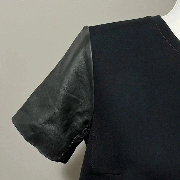 Club Monaco Short Sleeve Leather Accents  Shift Dress Black - Picture 4 of 13